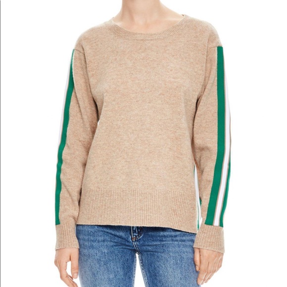 Sandro Sweaters - Sandro amour tan brown green white stripe long sleeves crewneck wool sweater top